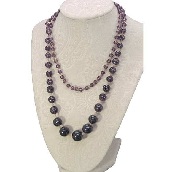 Antique Vintage Rare Long 32" Amethyst Graduated Beads Endless Necklace Handmade